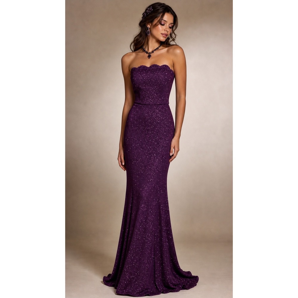 Windsor Gown S Purple Scalloped Strapless Glitter Mermaid Prom Gala Glamour Y2K